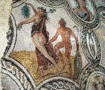 Satyr pursuing a nymph, on a Roman mosaic