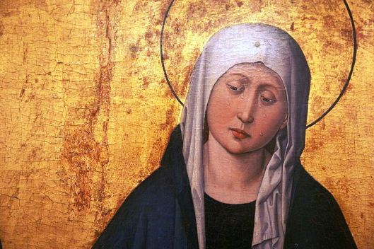 Archetypal Gothic Lady of Sorrows from a triptych by the Master of the Stauffenberg Altarpiece, Alsace c. 1455