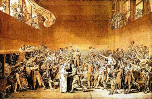 The National Assembly taking the Tennis Court Oath (sketch by Jacques-Louis David). (Photo credit: Wikipedia)