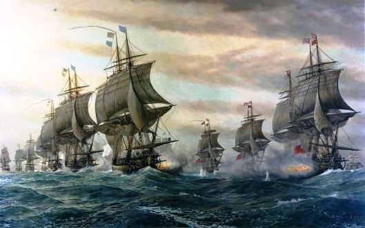 French (left) and British ships (right) at the battle of the Chesapeake