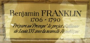 Plaque honouring Benjamin Franklin at the Café Procope
